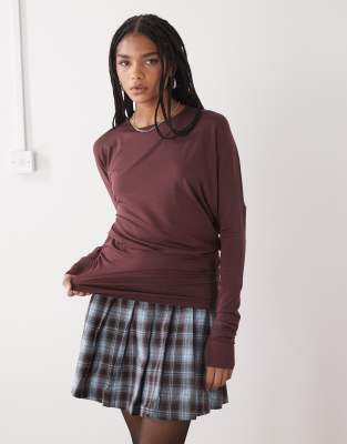 Weekday Open Back Long Sleeve Top In Burgundy