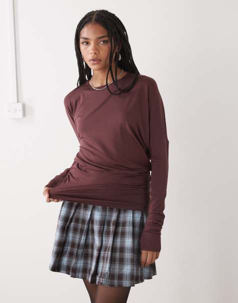 Weekday open back long sleeve top in burgundy - view 1