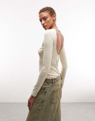 Weekday Open Back Long Sleeve Top In White