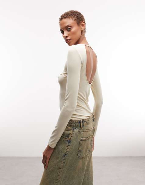 Weekday open back long sleeve top in butter yellow - view 1