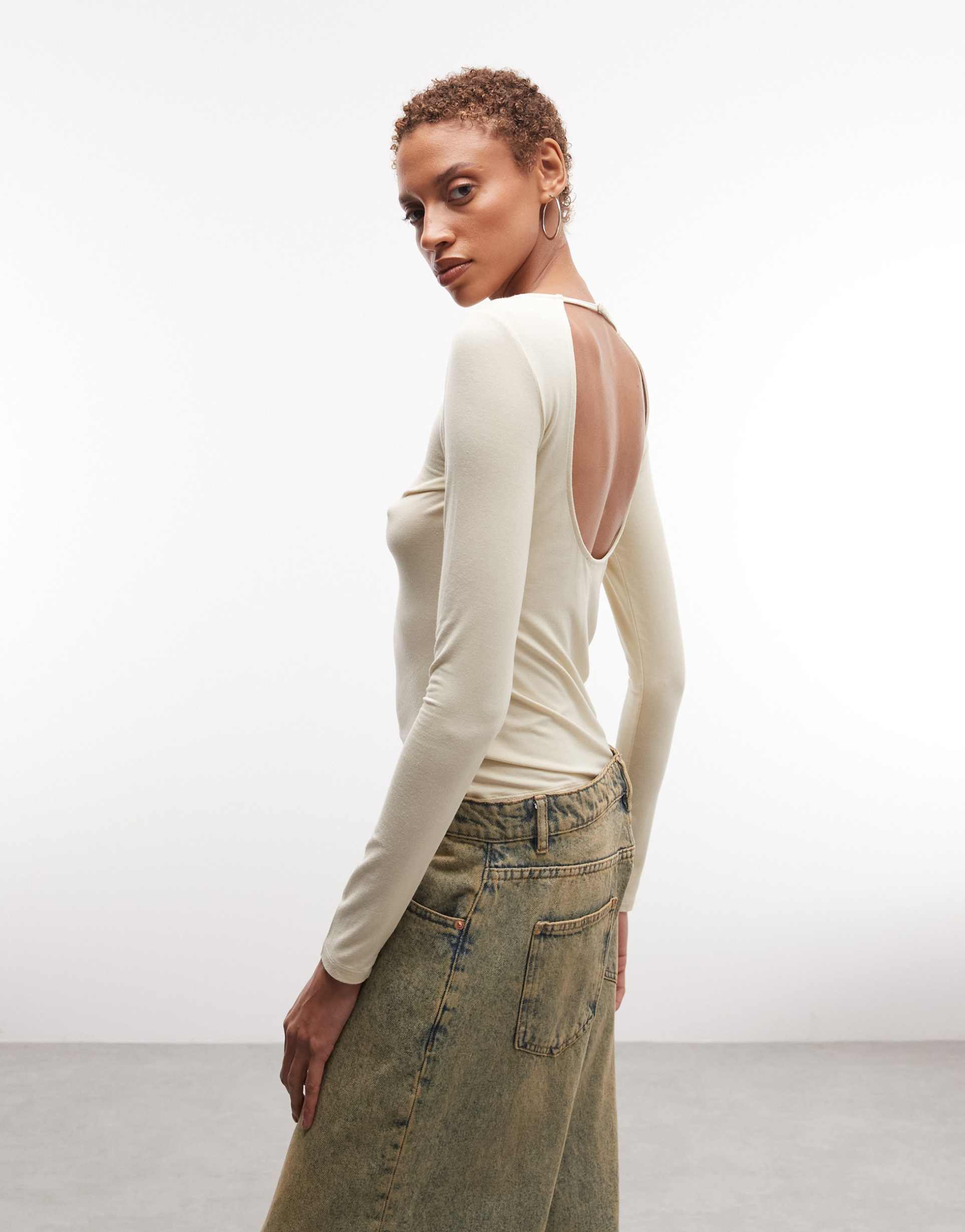 weekday open back long sleeve top in butter yellow