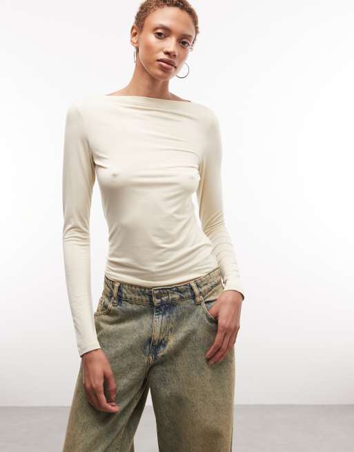 Weekday open back long sleeve top in butter yellow, 4 of 4