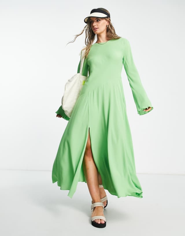 Weekday open back midi dress in lime green