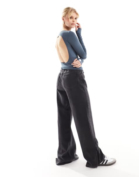 Weekday open back seamless long sleeve top in dark blue - view 1