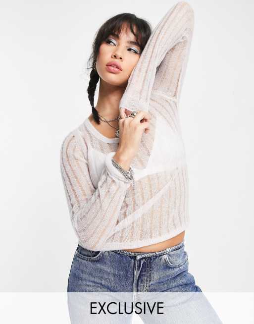 Weekday open knit jumper in stone 