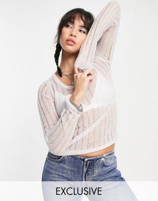 Weekday open knit jumper in stone  - ASOS Price Checker