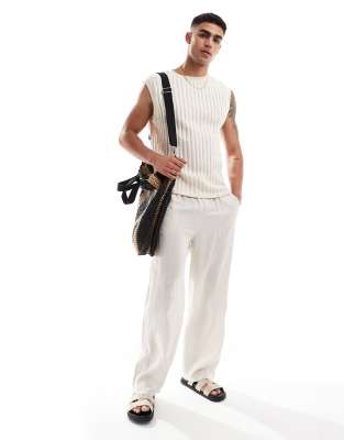 Weekday Weekday open knit tank top in beige-Neutral