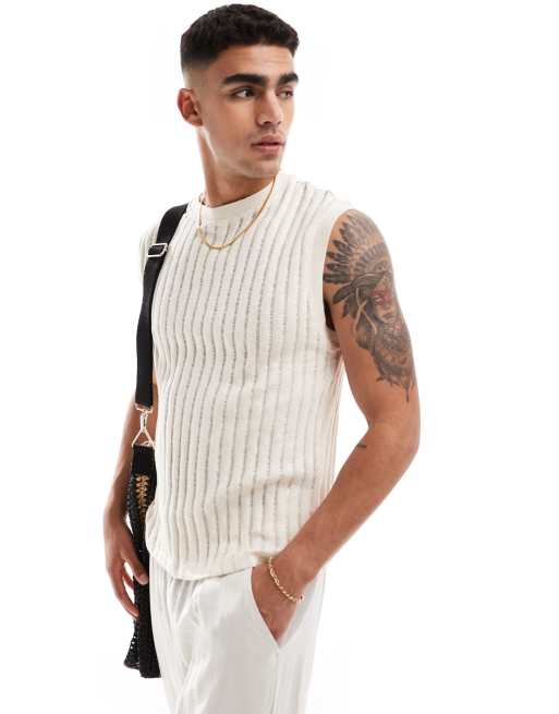 Weekday open knit tank top in beige | ASOS
