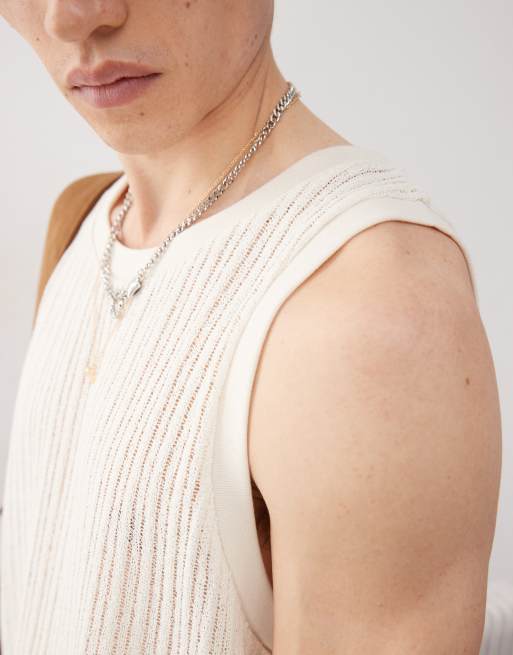 Weekday open knit tank top in off-white, 2 of 4