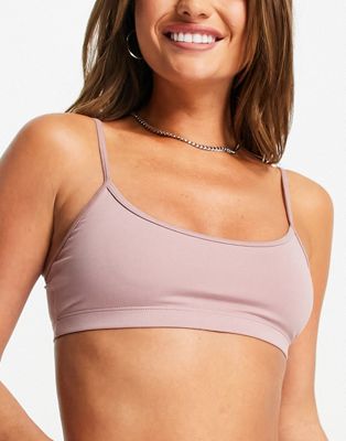 Weekday Ophelia cotton blend basic soft bralette in dusty pink - PINK