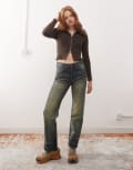 [Weekday] Weekday Orbit mid rise straight leg jeans in distressed dark blue wash W23 L32 Carson blue