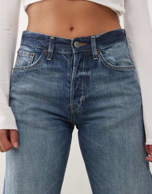 Weekday - Orbit - Unisex jeans met rechte pijpen en middelhoge taille in donkerblauwe wassing, 5 van 5