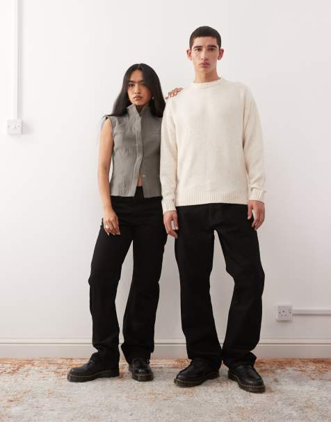Weekday Orbit Unisex mid waist straight leg jeans in black - view 1