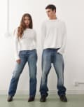 [Weekday] Weekday Orbit Unisex mid waist straight leg jeans in dark blue wash W25 L30 Board blue