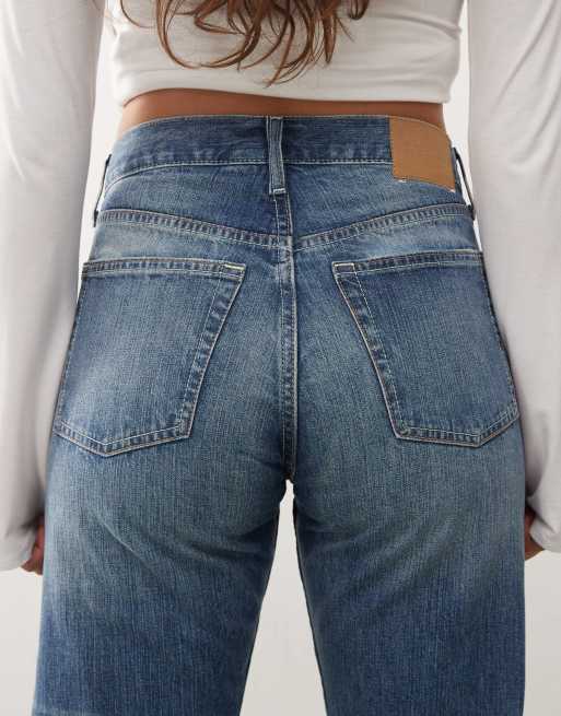 Weekday Orbit Unisex mid waist straight leg jeans in dark blue wash, 4 of 5
