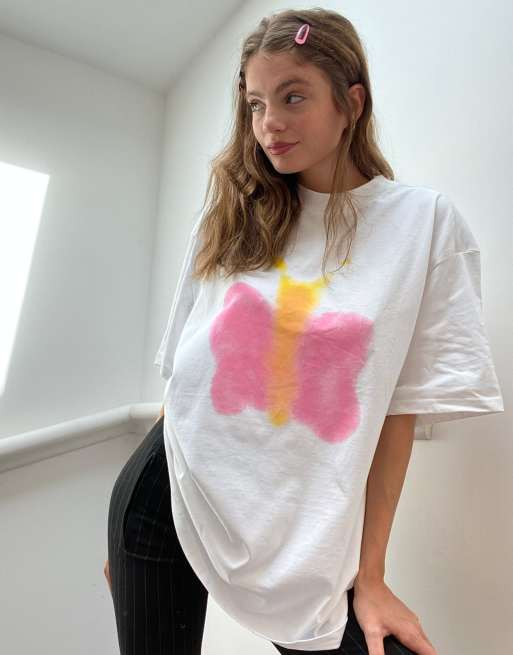 Weekday Organic Cotton Graffiti Spray Butterfly Print T Shirt In White Asos