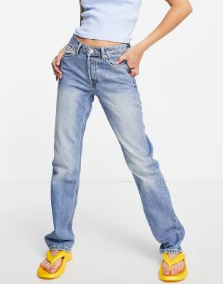 Weekday organic cotton mid rise straight leg jeans in favorite blue