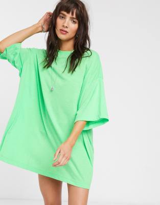 Weekday organic cotton oversized t-shirt dress in apple green