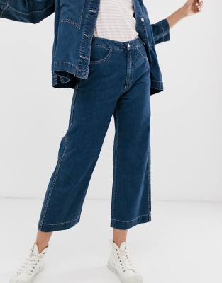 weekday row high waist jeans in win blue in organic cotton