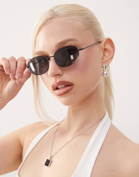 Weekday – Ovale, schwarze Metall-Sonnenbrille - view 1