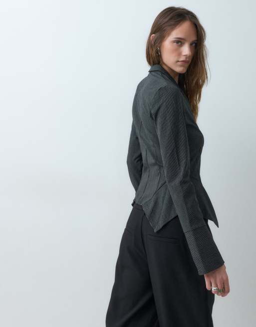Weekday overhemd met heuppaneeldetail in zwart krijtstreep, 5 van 5