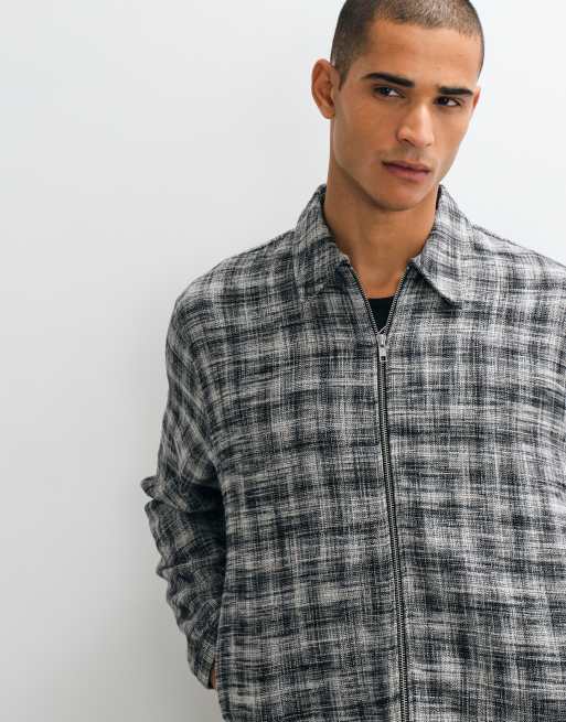 Weekday overshirt med dragkedja i svart slub-rutigt, 2 av 5