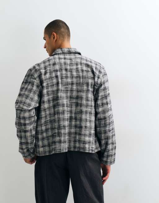 Weekday overshirt med dragkedja i svart slub-rutigt, 5 av 5
