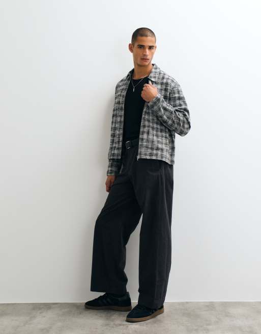 Weekday overshirt met rits in zwart slub ruit, 3 van 5
