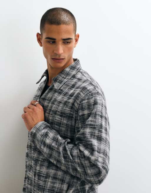 Weekday overshirt met rits in zwart slub ruit, 4 van 5