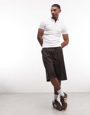Elegante Shorts in meliertem Dunkelbraun mit Oversize-Passform-Brown Brown L