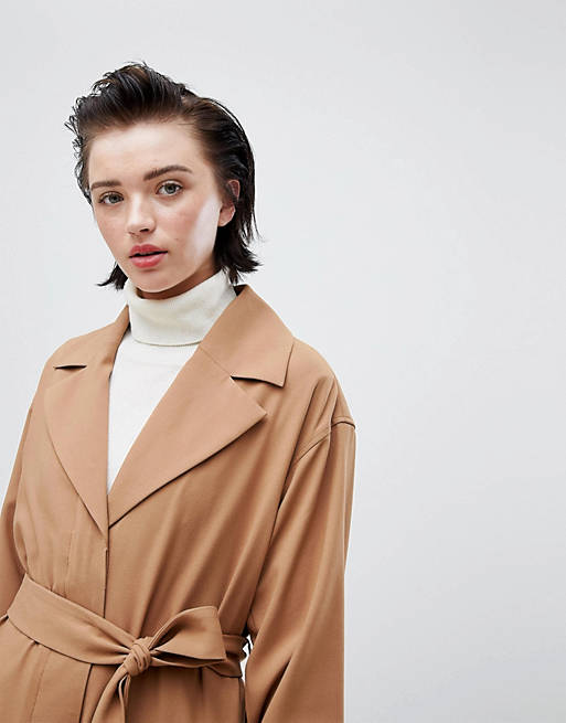 Weekday oversize belted trench coat in camel