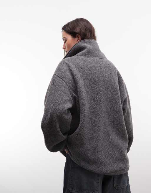 Weekday Oversize-Fleece mit Stehkragen, Reißverschluss und Borg-Fleece in dunkelgrau meliert, 4 von 4