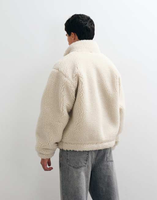 Weekday Oversize-Fleece mit Stehkragen, Teddystruktur und Reißverschluss in Beige, 5 von 5