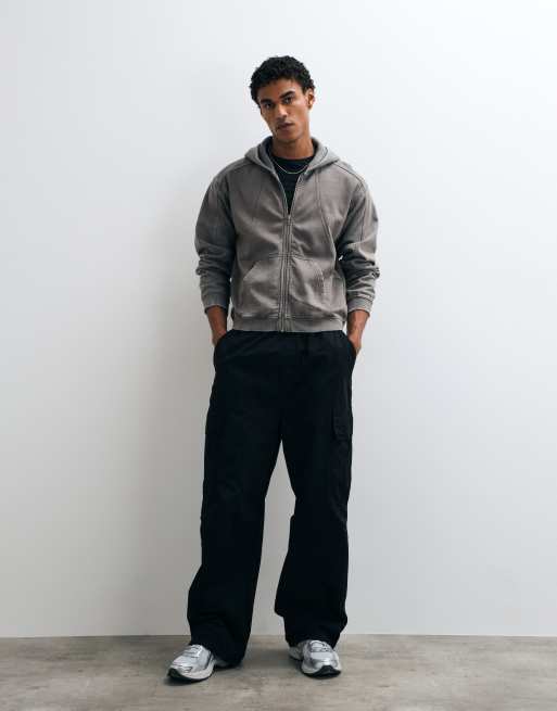 Weekday Oversize-Hoodie mit Reißverschluss, kastiger Passform und Nahtdetails in Grau, 2 von 5