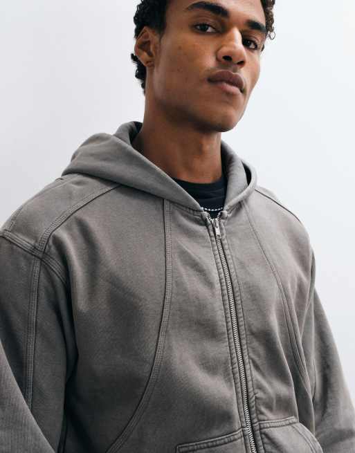 Weekday Oversize-Hoodie mit Reißverschluss, kastiger Passform und Nahtdetails in Grau, 3 von 5