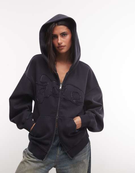 Weekday oversize huvtröja med broderidetalj i mörkblått - view 1