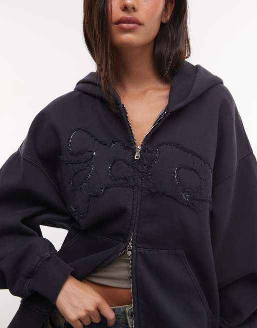 Weekday oversize huvtröja med broderidetalj i mörkblått, 3 av 4