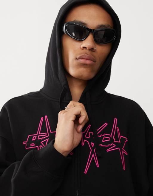 Weekday – Oversize-Kapuzenjacke in Schwarz mit stacheliger Motiv-Stickerei, 3 von 4