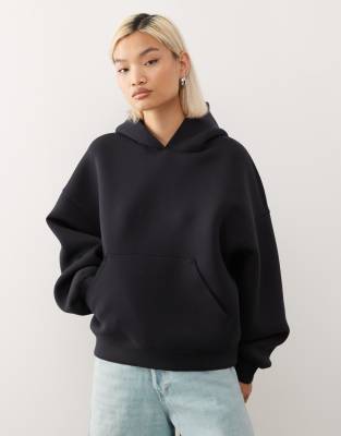 Weekday - Oversize-Kapuzenpullover aus neoprenähnlichem Material in Marineblau