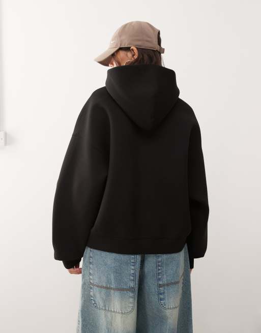 Weekday – Oversize-Kapuzenpullover aus neoprenähnlichem Material in Schwarz, 4 von 4