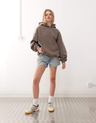 Weekday - Oversize-Kapuzenpullover aus schwerem Jersey in Dunkelbraun