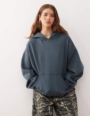 Weekday - Oversize-Kapuzenpullover aus schwerem Jersey in Petrolgrün-Blau
