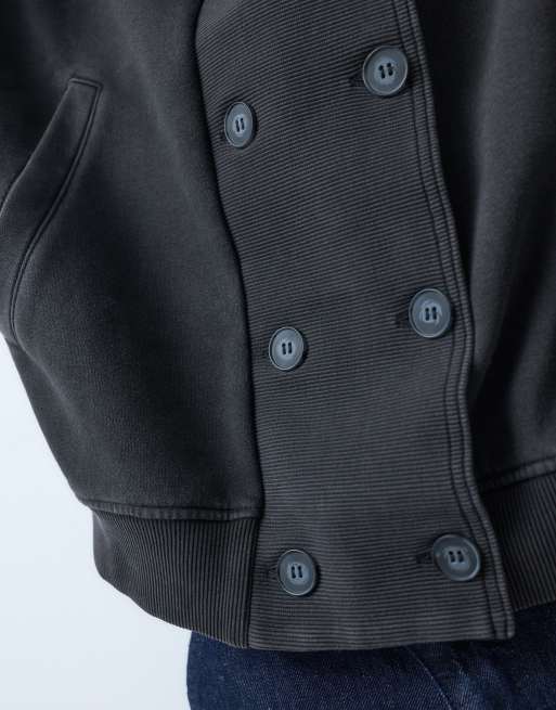 Weekday Oversize-Kapuzenpullover mit doppelreihiger Knopfleiste vorne in Schwarz, 4 von 10