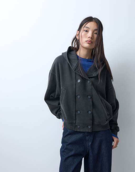 Weekday Oversize-Kapuzenpullover mit doppelreihiger Knopfleiste vorne in Schwarz, 5 von 10