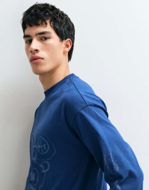 Weekday Oversize-Langarm-T-Shirt mit Cartoon-Print in Blau, 3 von 5