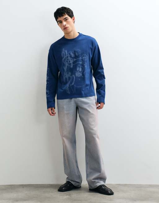 Weekday Oversize-Langarm-T-Shirt mit Cartoon-Print in Blau, 5 von 5