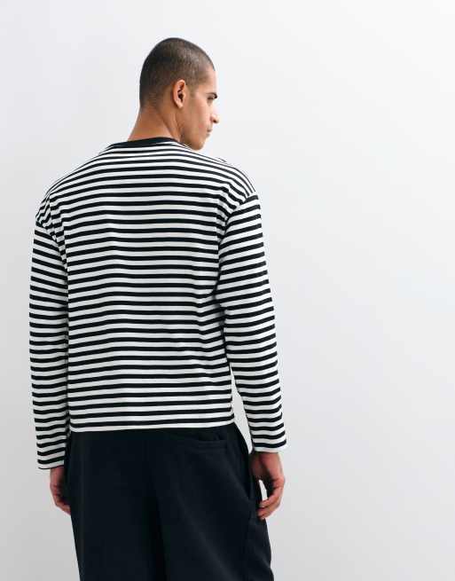 Weekday Oversize-Langarmshirt in hellschwarz-weiß gestreift, 5 von 5