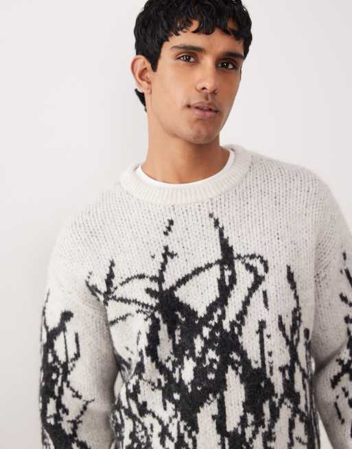Weekday – Oversize-Pullover aus Wollmix in Wollweiß mit grafischem Jacquardmuster, 3 von 5