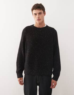 Oversize-Pullover in Schwarz aus genopptem Wollmix Schwarz XS