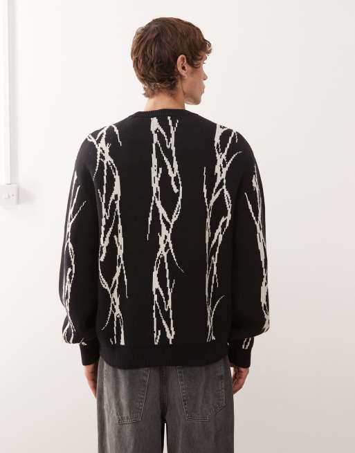 Weekday – Oversize-Pullover in Schwarz mit Stacheldraht-Jacquard-Motiv, 3 von 5